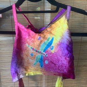 Silk dyed dragonfly colorful halter top